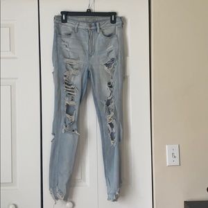 American eagle super high raise distressed jegging